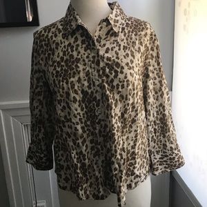 Caribbean Joe leopard animal print blouse petite L